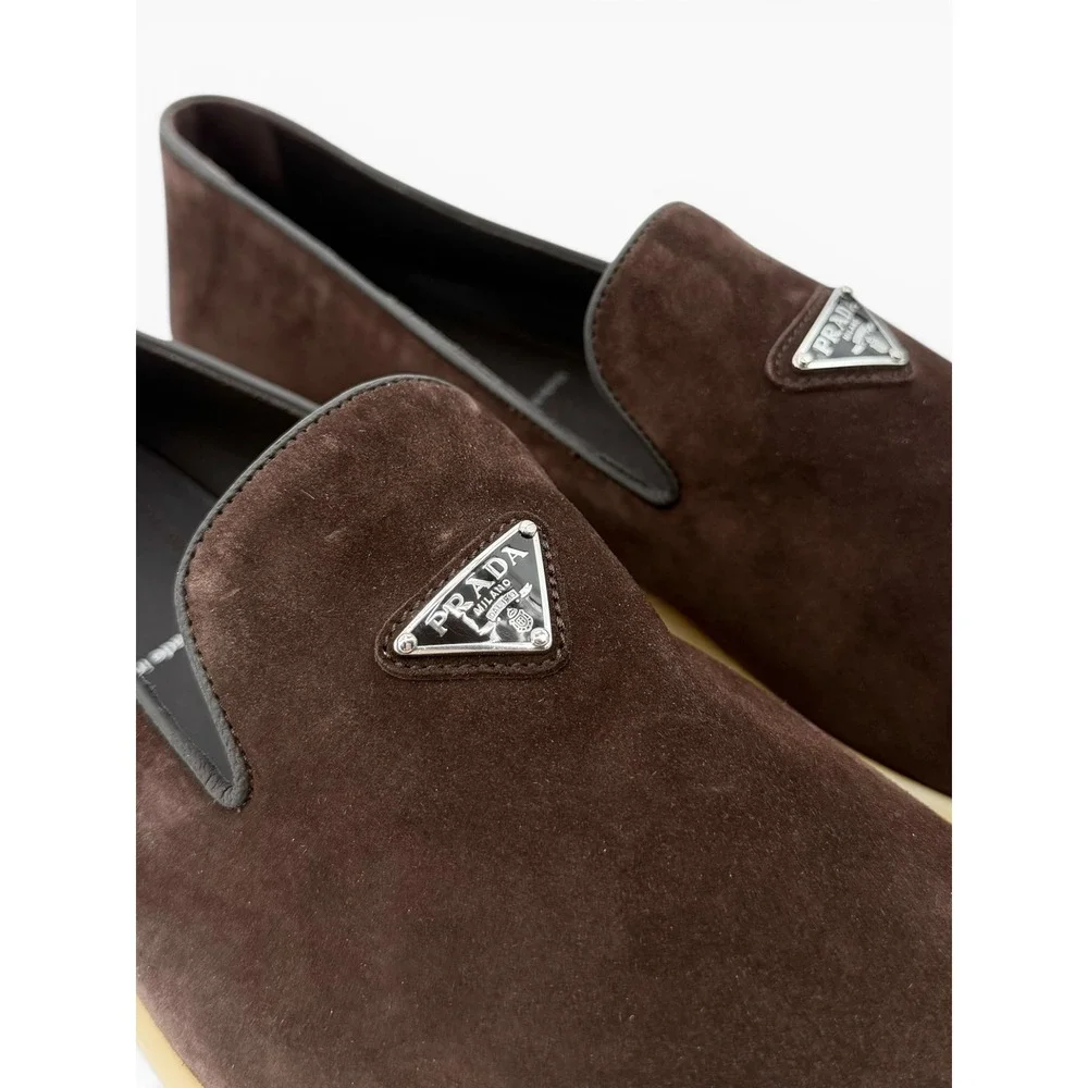 NEW Prada Men's Logo Slip-on Suede Loafers in Brown $950 - Prada Size 12 / US 13 - Picture 11 of 16